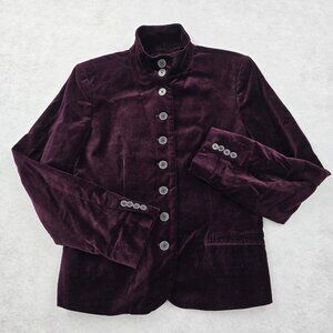Chaps Velvet Button Up Blazer Jacket Sz 12 Career Office Holiday Dark Burgundy